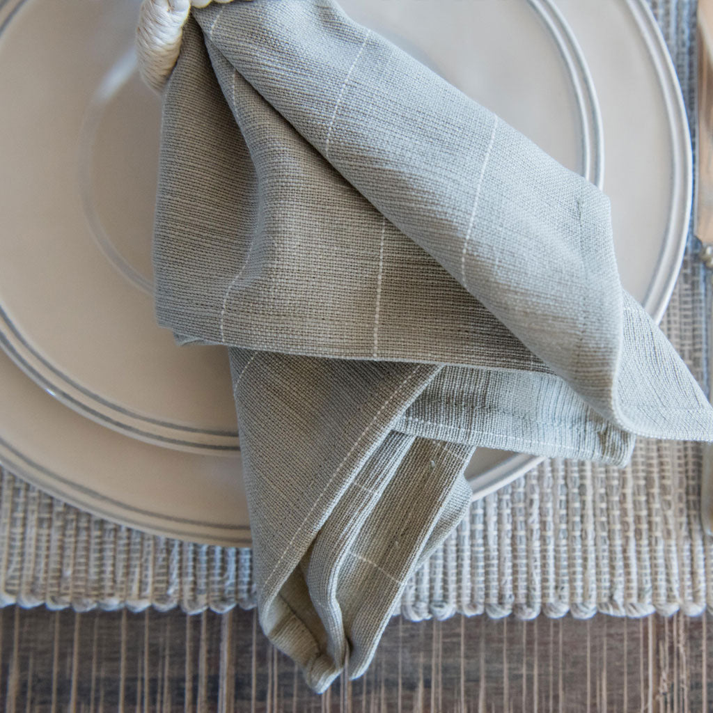 Pewter Pinstriped Woven Linen Cloth Napkin