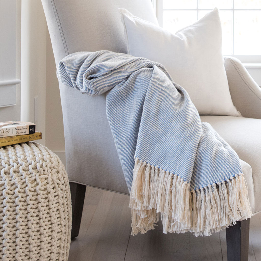 Sky Blue Handwoven Cotton Throw Nantucket Looms