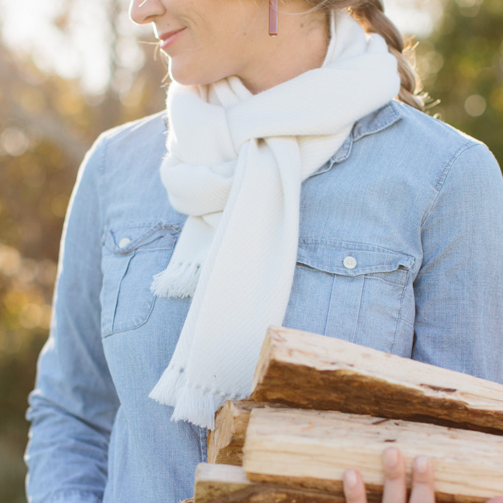 White Handwoven Cashmere Scarf